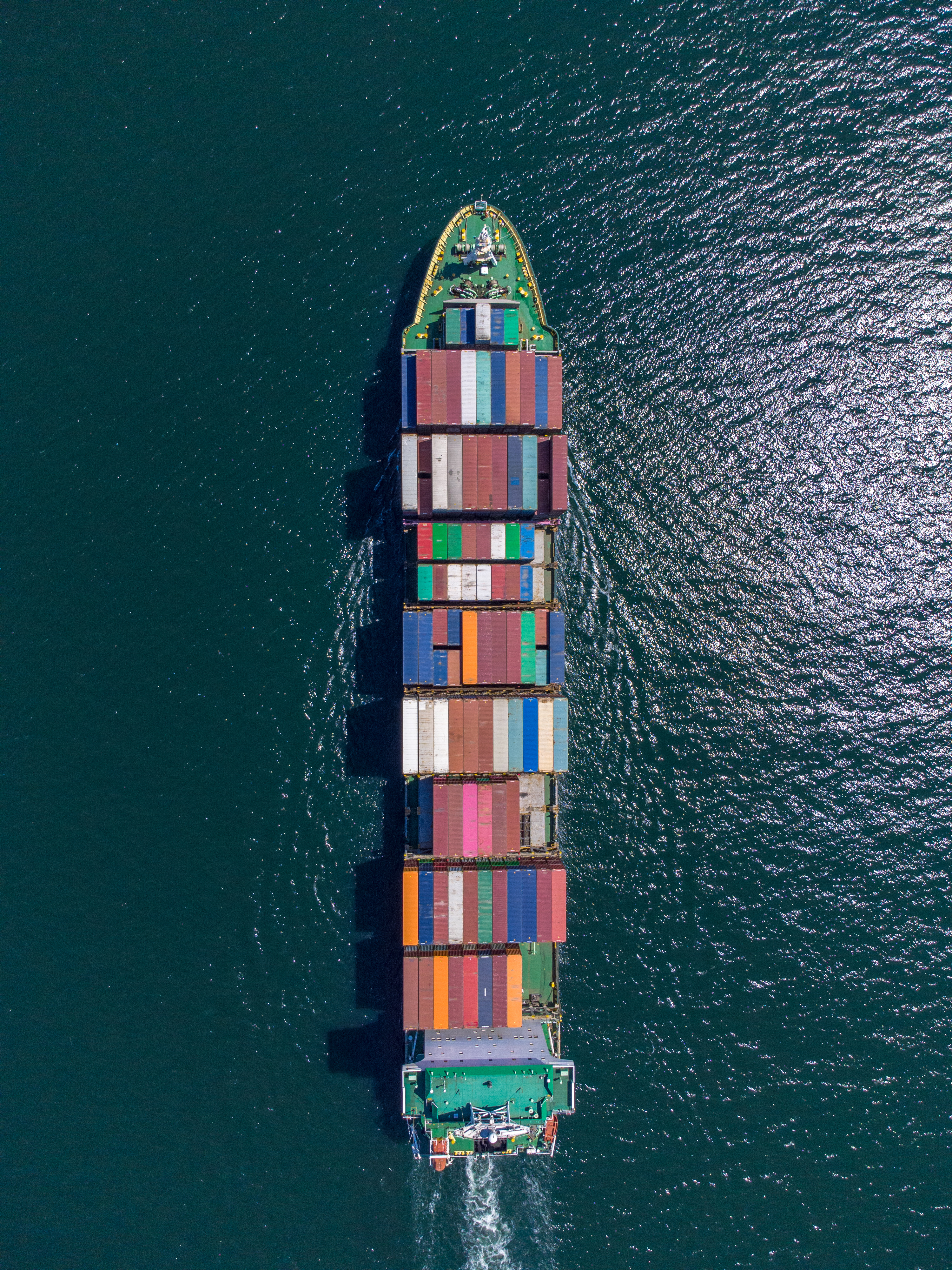 Aerial top view container ship, shipping or transportation concept background.